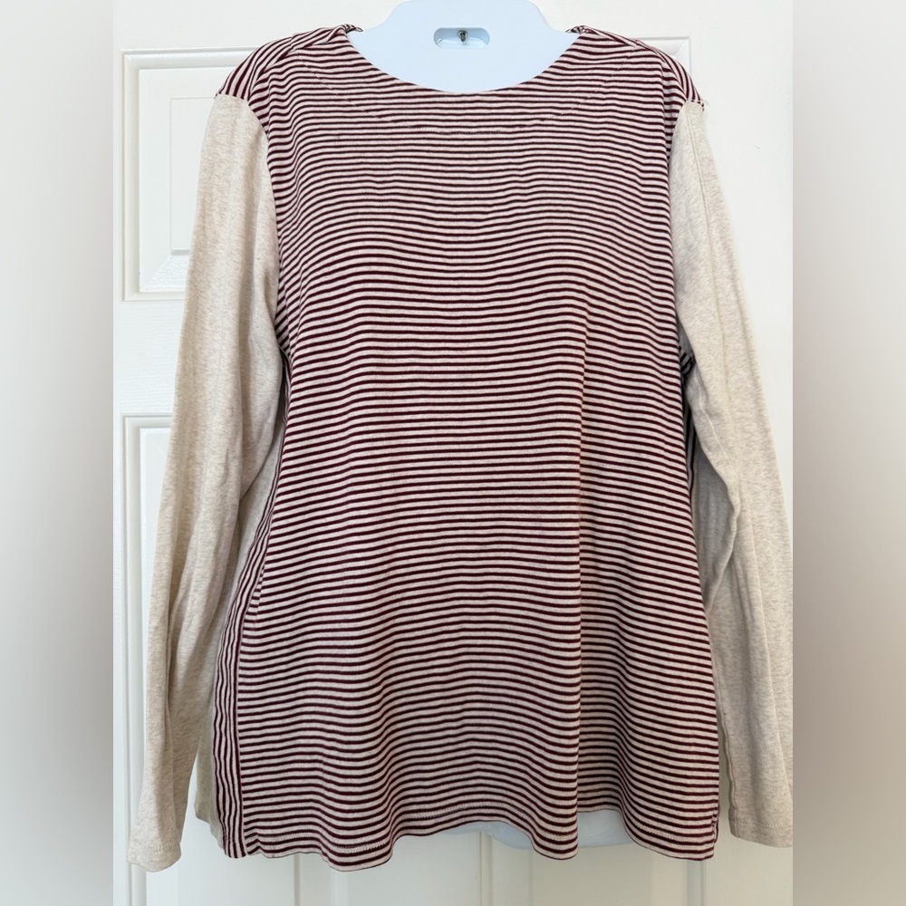 100% cotton j.Jill sweater Striped Long Sleeve Top red gray cream